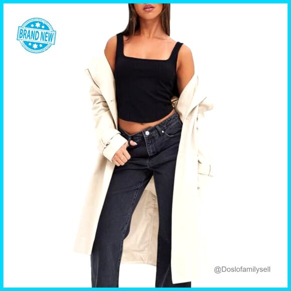 Double Breasted Trench Coat Windproof Lapel Belted Elegant Classic Overcoat - Picture 2 of 7